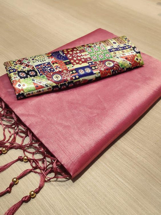 Punch Colours Beautiful Row Silk Plain Saree With Print Blouse 9