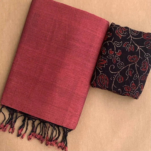 Dark Pink Colour Chanderi Saree With Digital Printed Blouse