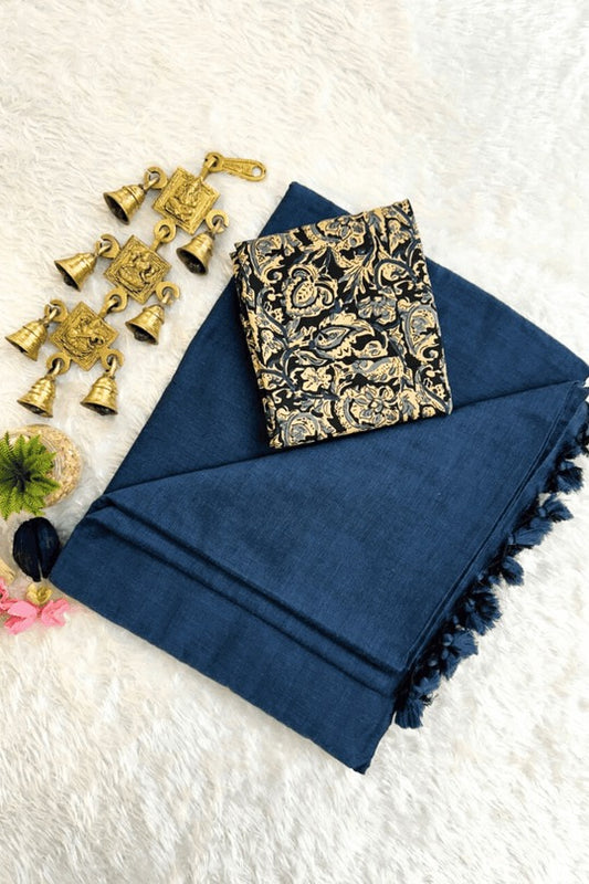 Dark Blue Khadi Saree with designer Blouse
