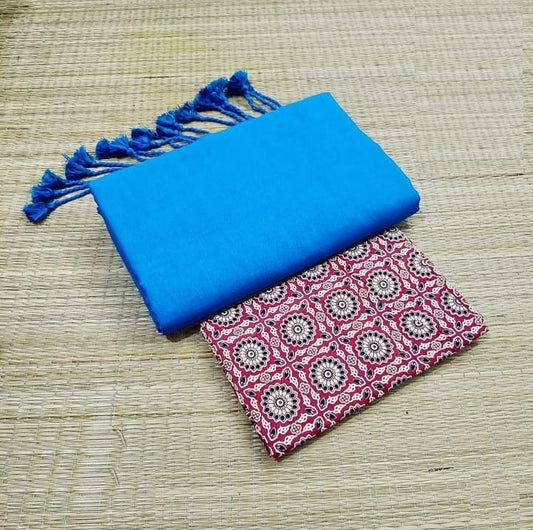 blue colour Traditional Looking Chanderi Cotton Saree