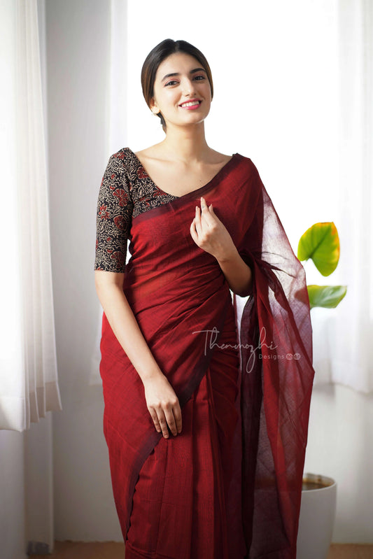 Dahlia - Maroon Mangalagiri Plain Cotton Saree 10