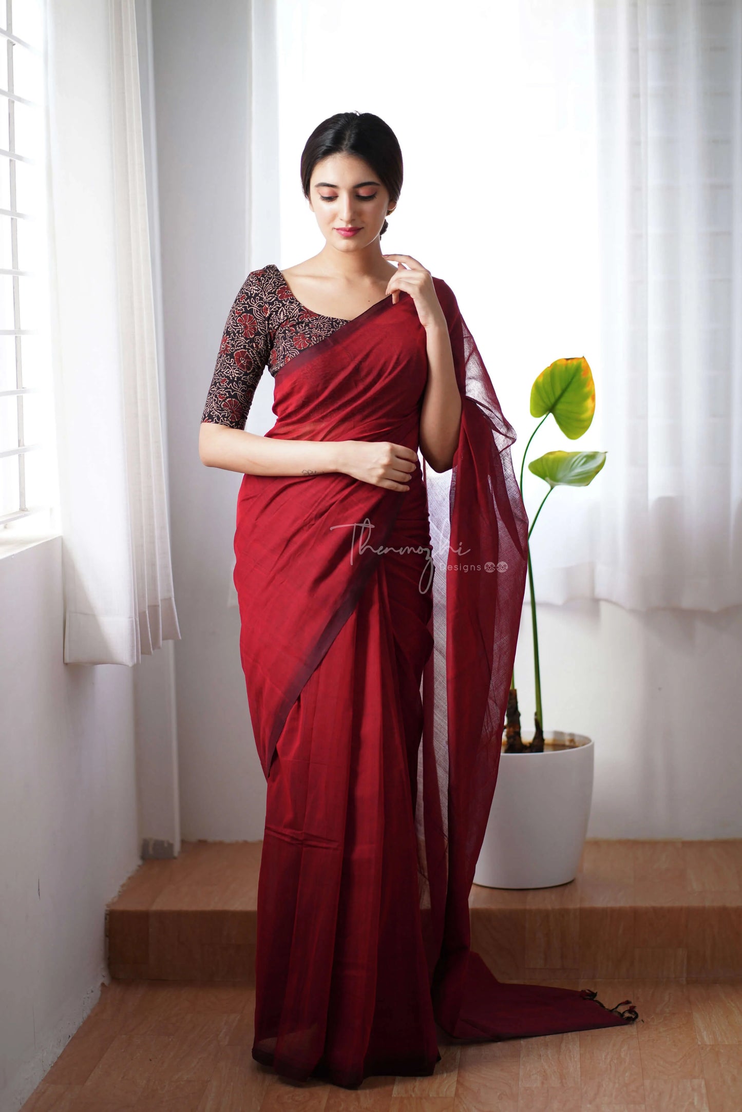 Dahlia - Maroon Mangalagiri Plain Cotton Saree 10