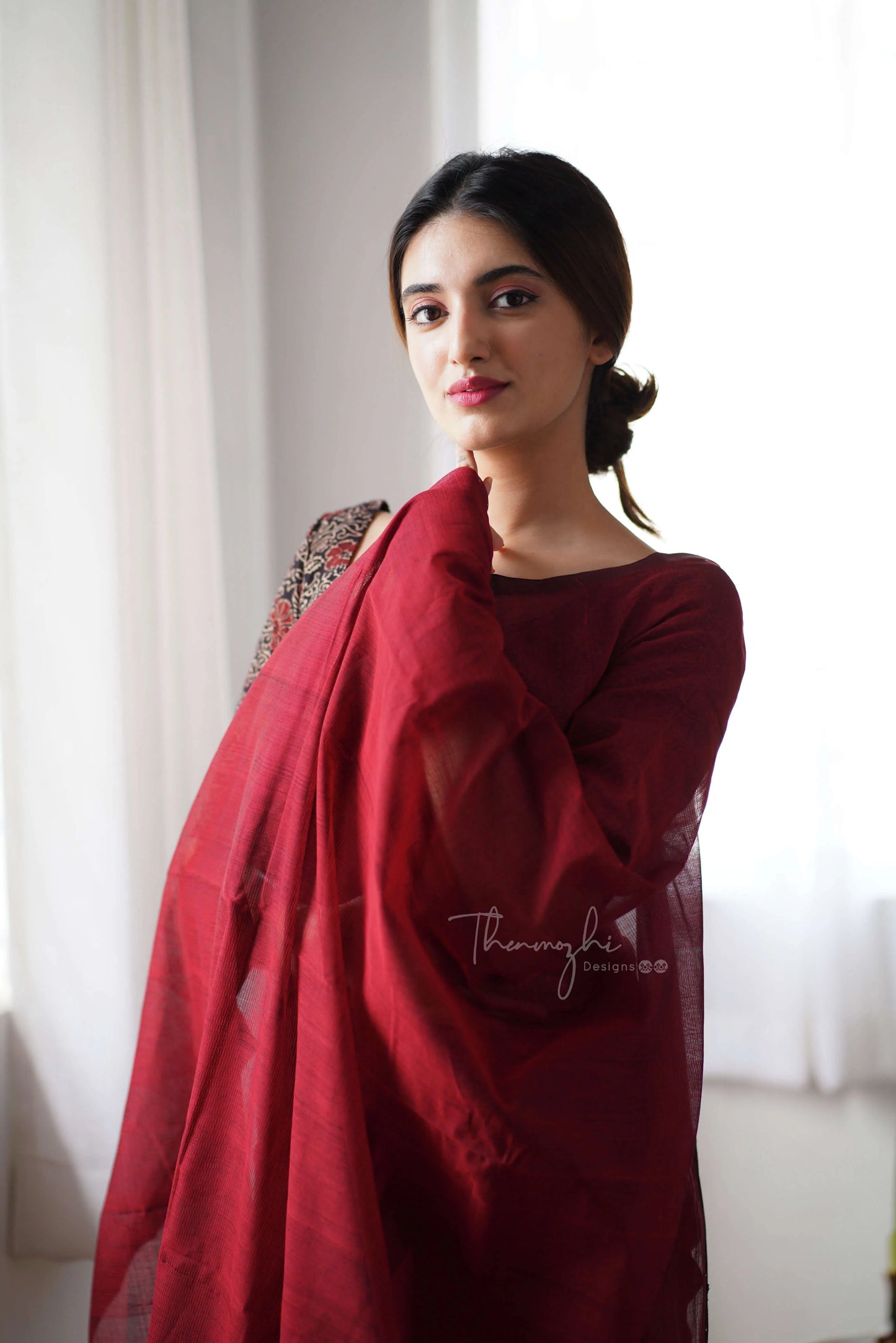 Dahlia - Maroon Mangalagiri Plain Cotton Saree 10