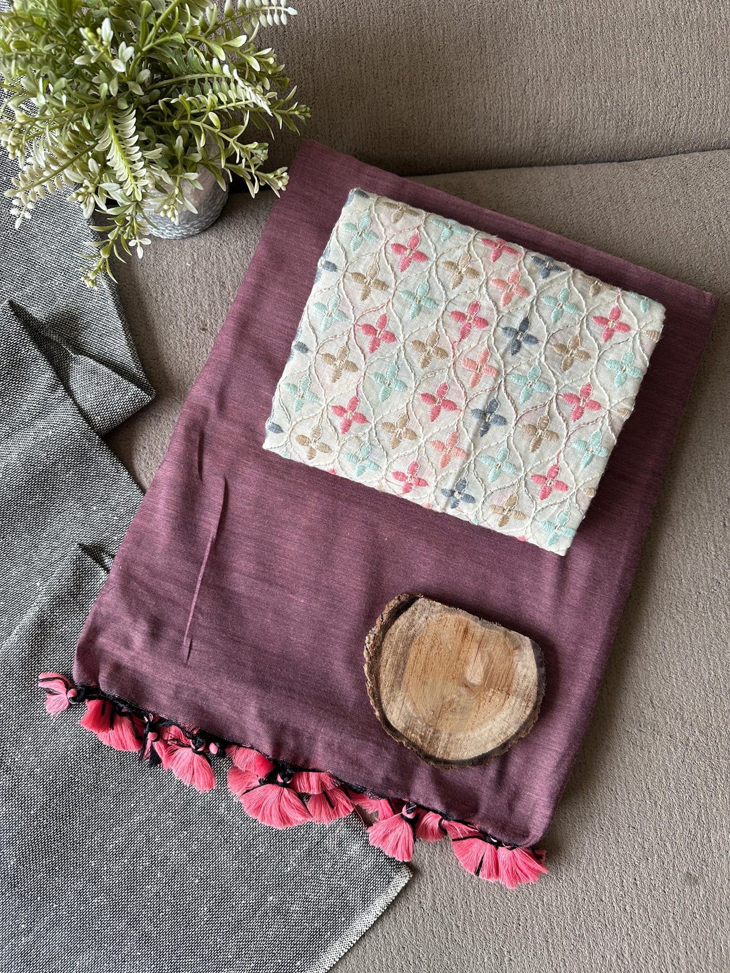 PURPLE COLOUR TRADITIONAL LOOKING KHADI COTTON SAREE