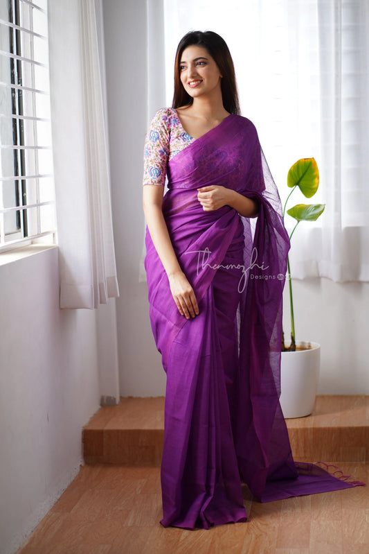 Salvia - Purple Mangalagiri Plain Cotton Saree 12