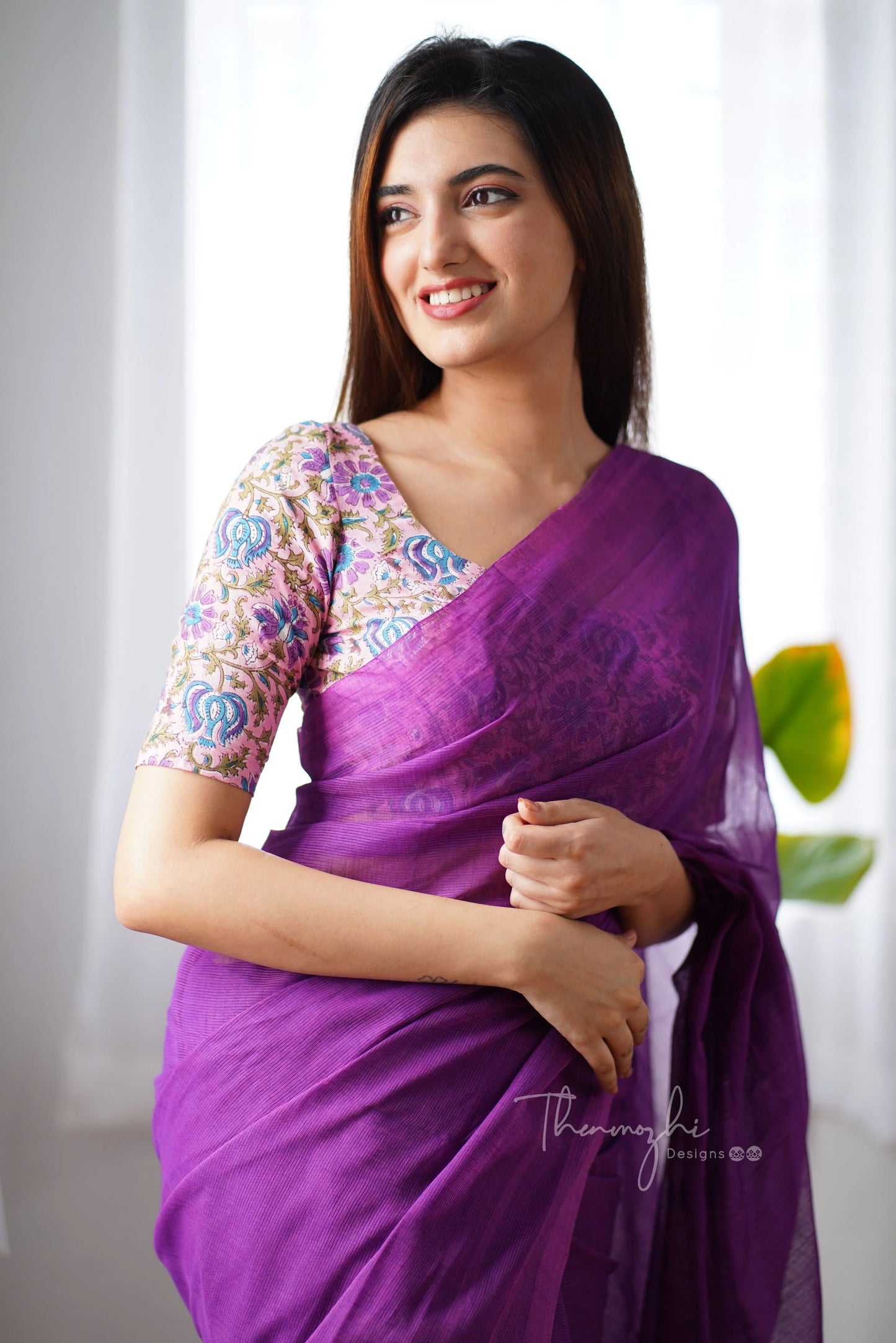 Salvia - Purple Mangalagiri Plain Cotton Saree 12