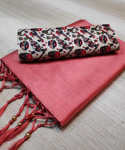 Punch Colours Beautiful Row Silk Plain Saree With Print Blouse 12