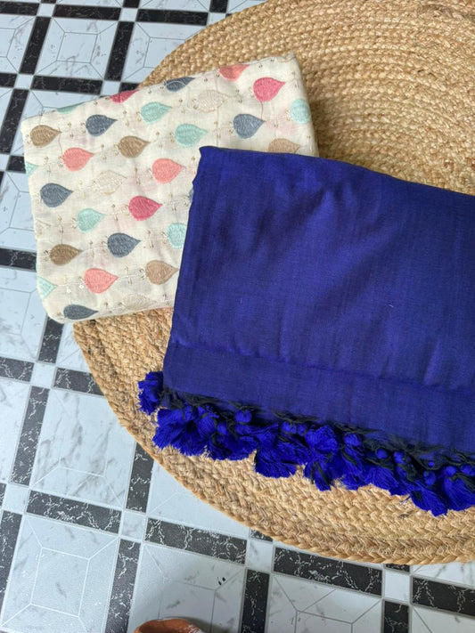 BLUE COLOUR TRADITIONAL LOOKING KHADI COTTON SAREE
