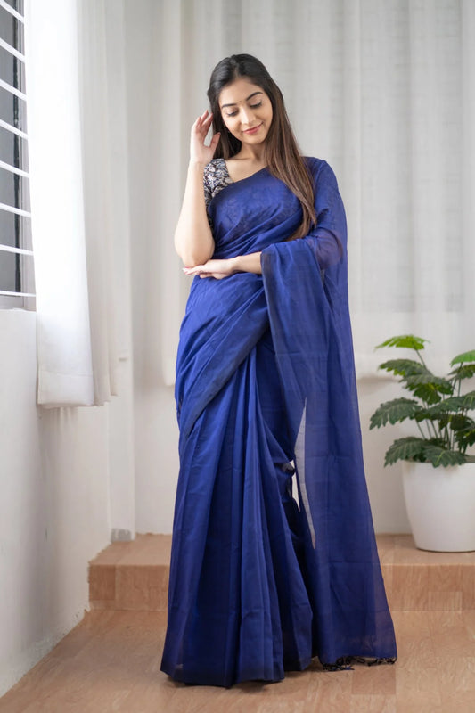 Blueberry Cheese Cake - Blue Mangalagiri Plain Cotton Saree 14