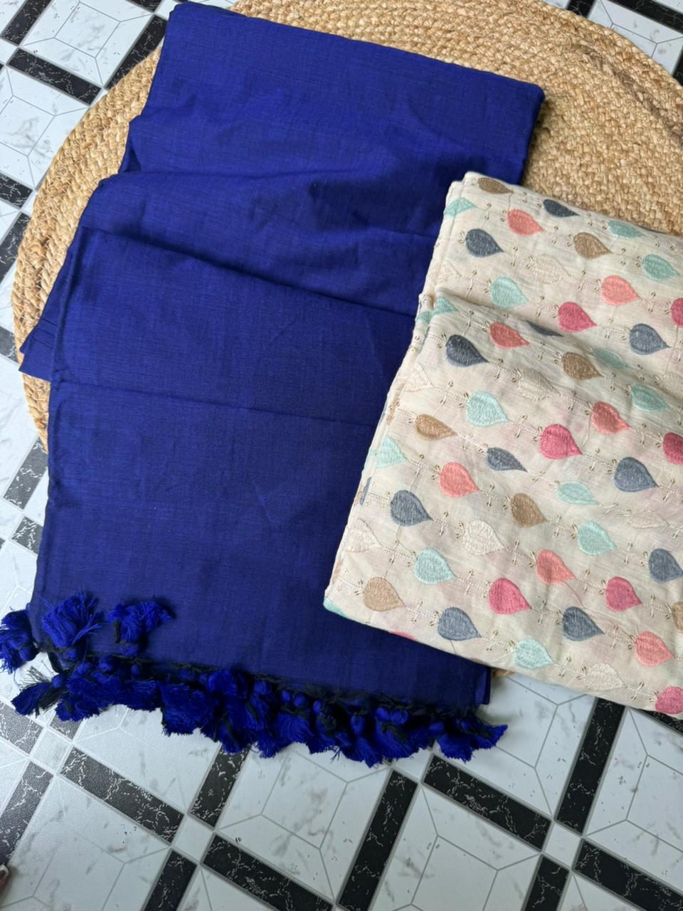 BLUE COLOUR TRADITIONAL LOOKING KHADI COTTON SAREE