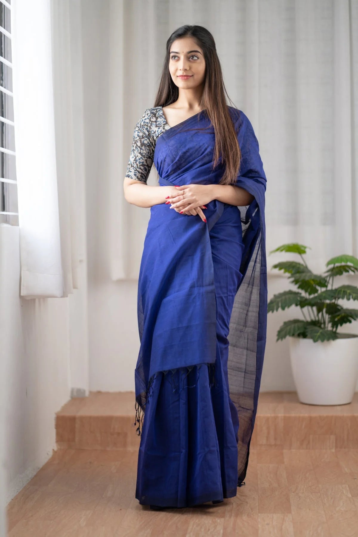 Blueberry Cheese Cake - Blue Mangalagiri Plain Cotton Saree 14