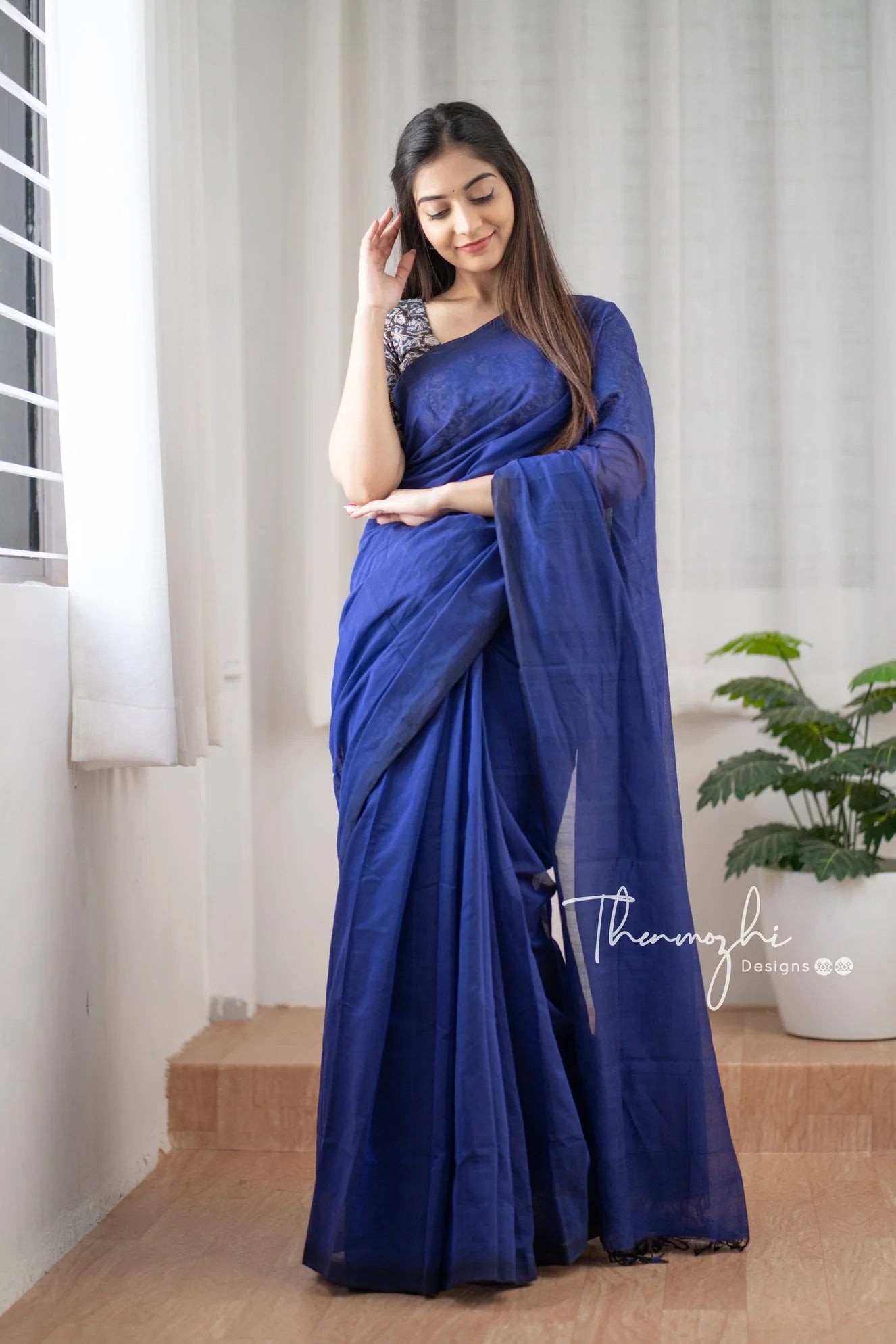 Blueberry Cheese Cake - Blue Mangalagiri Plain Cotton Saree 14