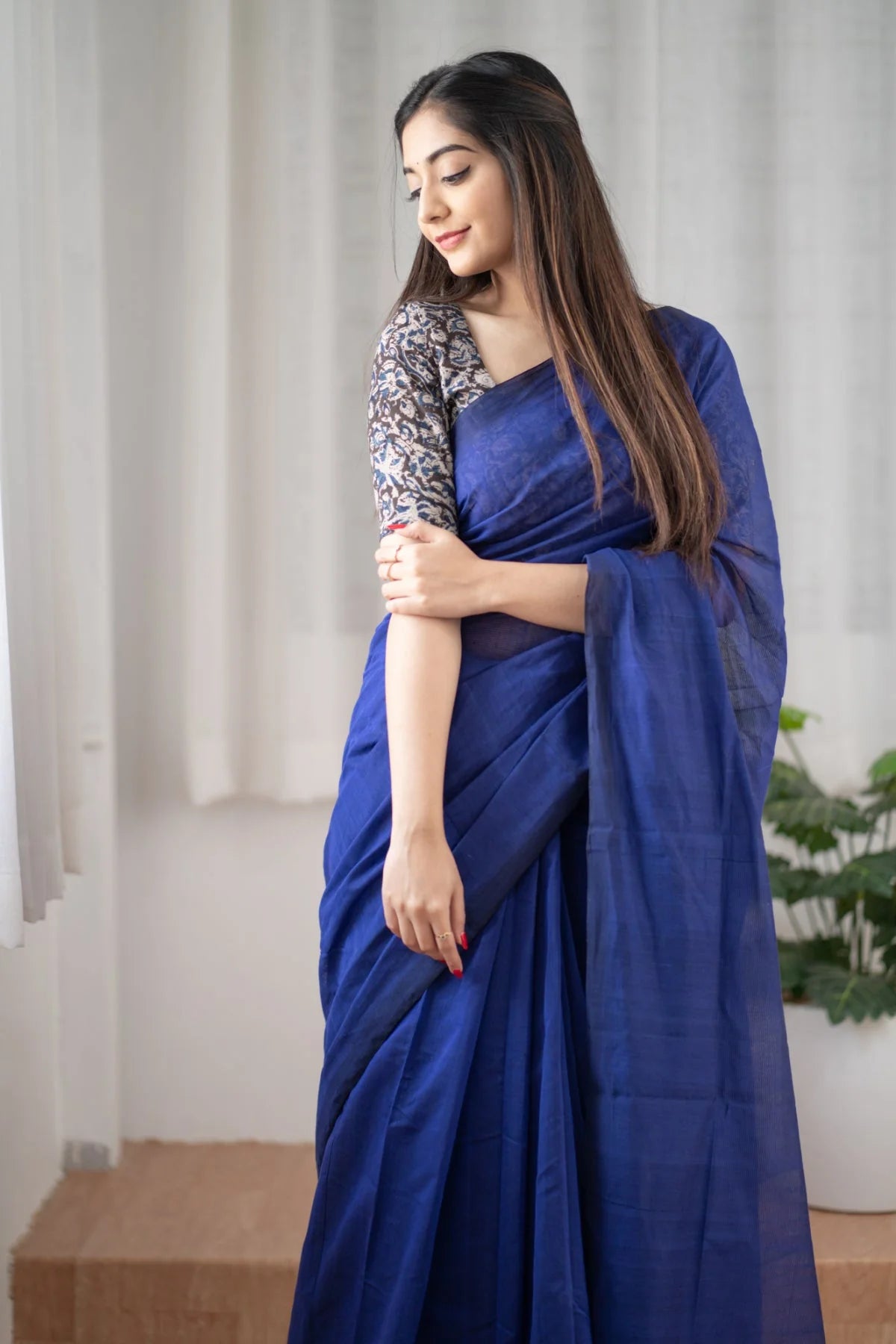 Blueberry Cheese Cake - Blue Mangalagiri Plain Cotton Saree 14