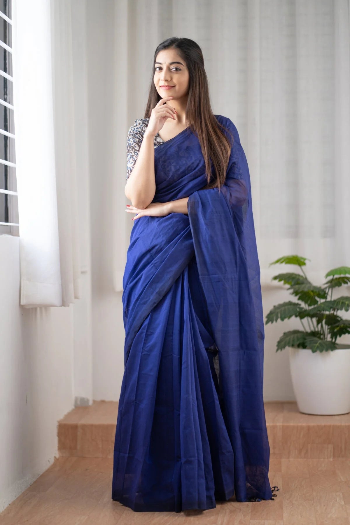Blueberry Cheese Cake - Blue Mangalagiri Plain Cotton Saree 14