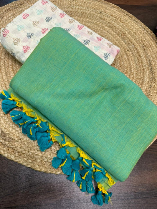 GREEN COLOUR TRADITIONAL LOOKING KHADI COTTON SAREE