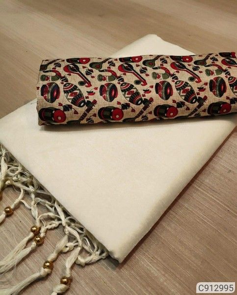 White Colours Beautiful Row Silk Plain Saree With Print Blouse 16