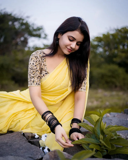 Light Yellow  Mangalagiri Plain Cotton Saree 17