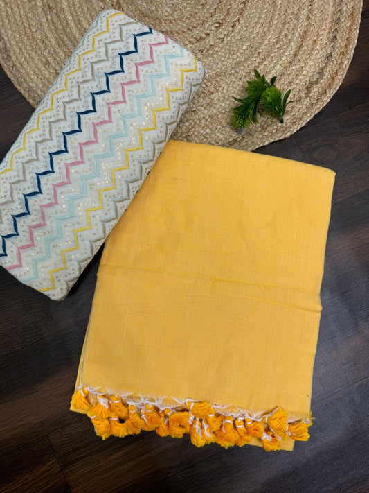 YELLOW COLOUR TRADITIONAL LOOKING KHADI COTTON SAREE