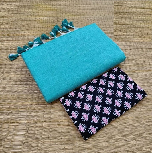 Sky Blue Colour Traditional Looking Chanderi Cotton Saree