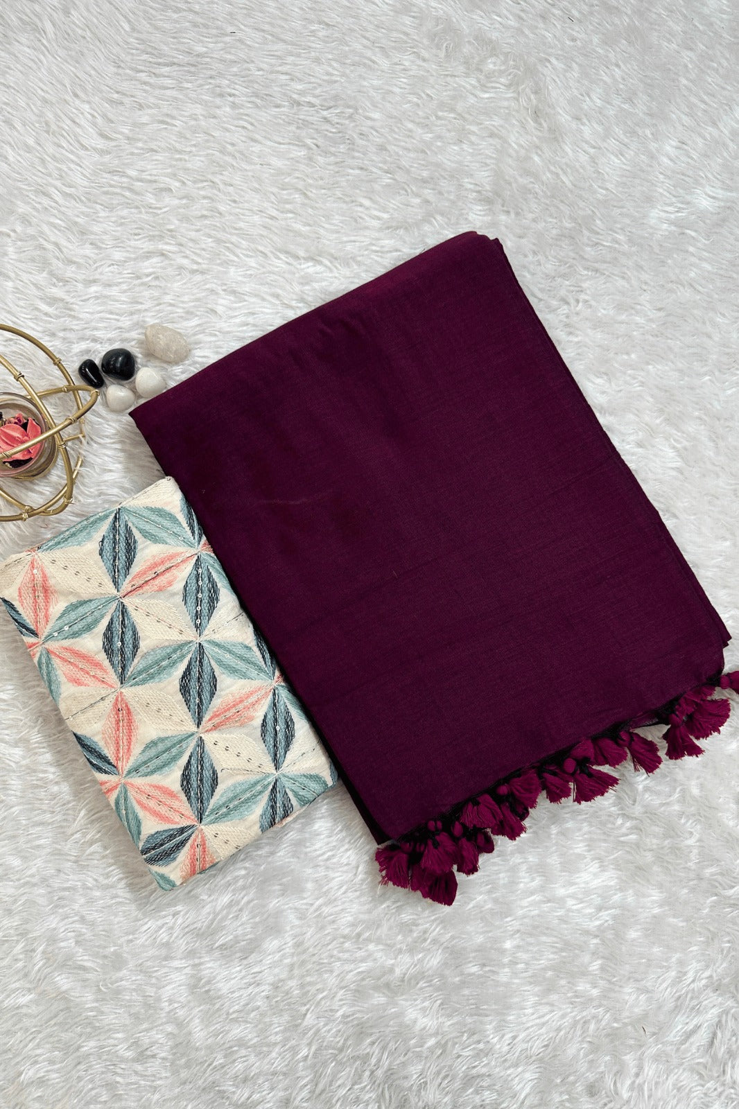 Purple Khadi Saree with designer Blouse