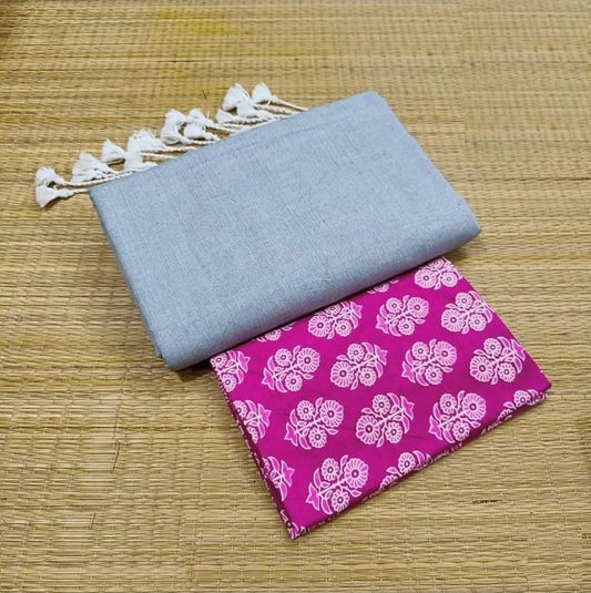 Grey Colour Traditional Looking Chanderi Cotton Saree