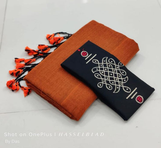 Looking Brick Red Cotton Soft Silk Saree