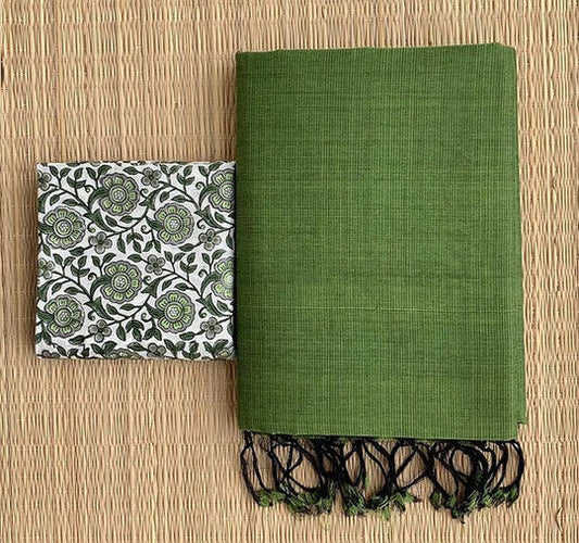 Green Colour Traditional Looking Chanderi Cotton Saree
