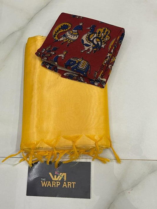 Yellow Colours Beautiful Row Silk Plain Saree With Print Blouse 4