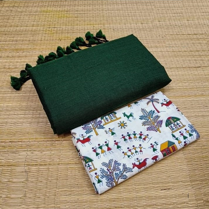 hunter green Colour Traditional Looking Chanderi Cotton Saree