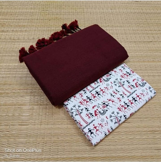 ATTRACTIVE MAROON,WHITE COLOUR TRADITIONAL LOOKING COTTON SAREE 1