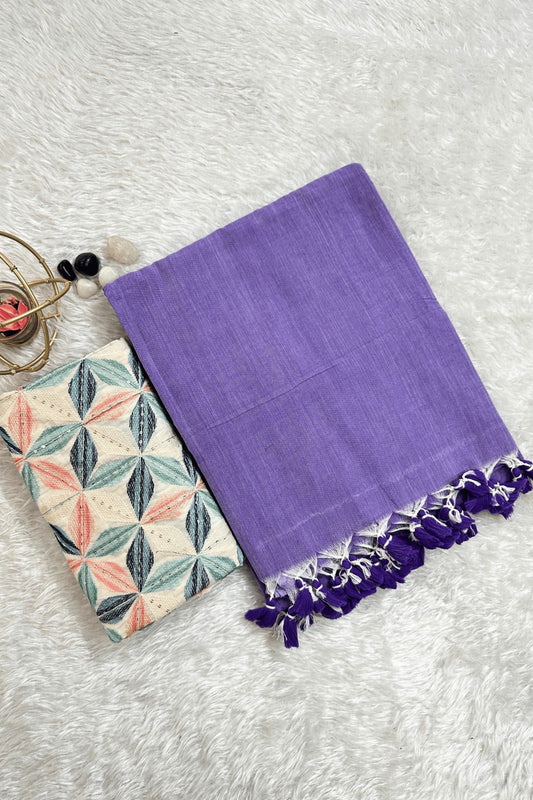 Aqua Lavender Cotton Saree designer work Blouse