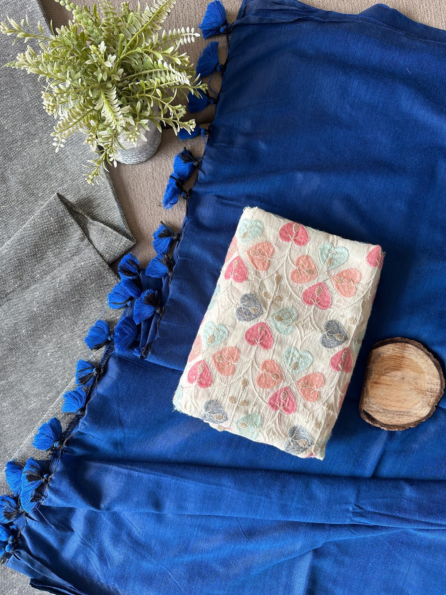 BLUE COLOUR TRADITIONAL LOOKING KHADI COTTON SAREE