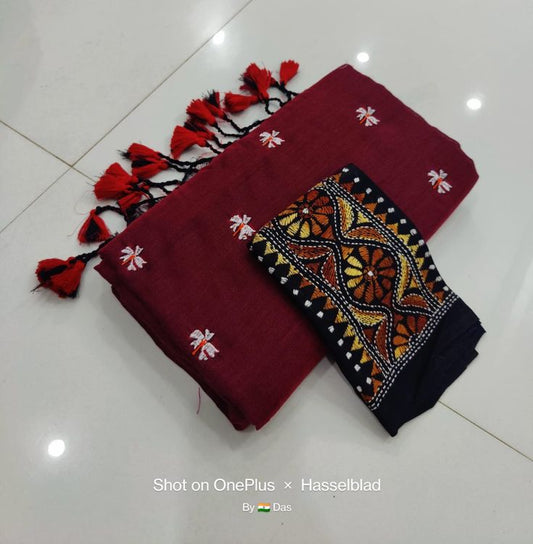 Looking Red Cotton Soft Silk Saree