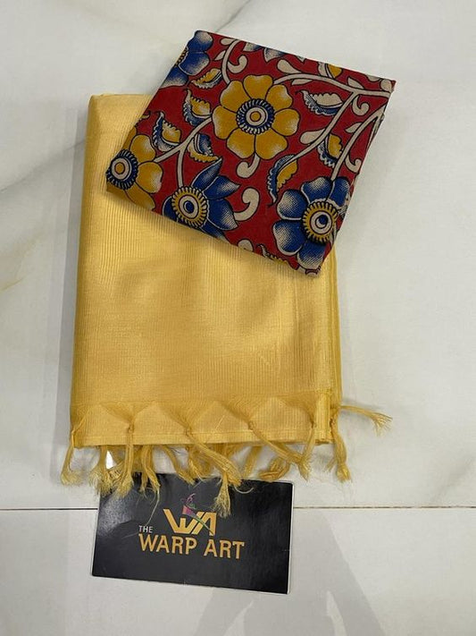Golden Colours Beautiful Row Silk Plain Saree With Print Blouse 7