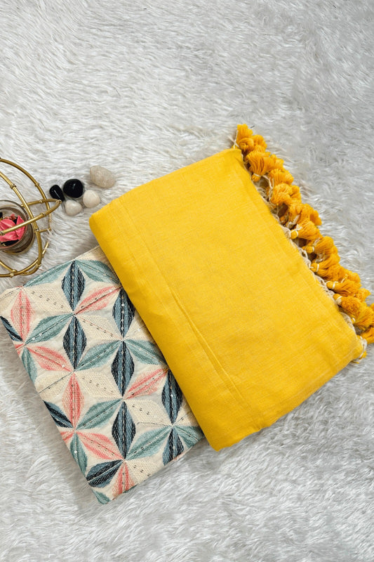 Yellow Cotton Saree designer work Blouse
