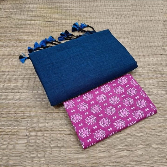 Aegean Blue colour Traditional Looking Chanderi Cotton Saree