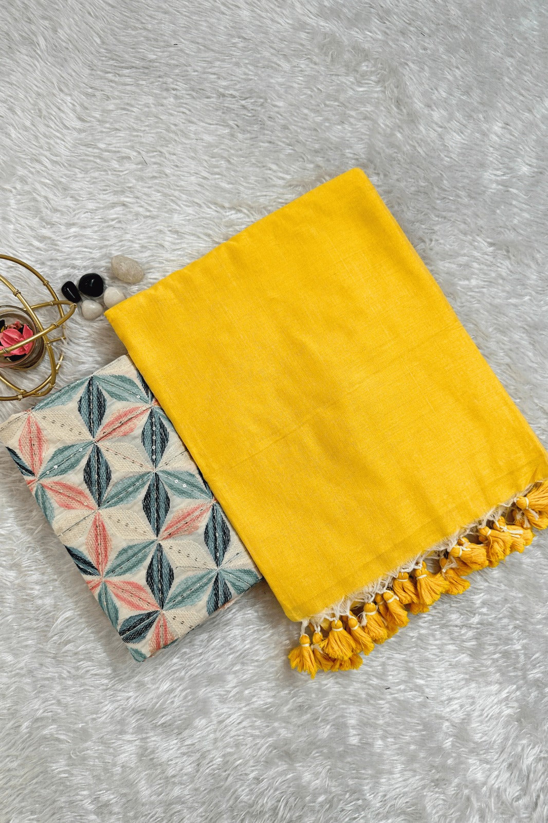 Yellow Cotton Saree designer work Blouse