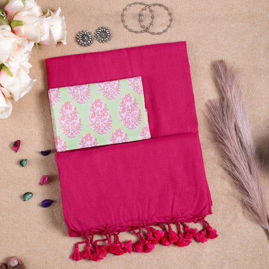 Beautiful Pink Color Plain Saree with Designer Blouse
