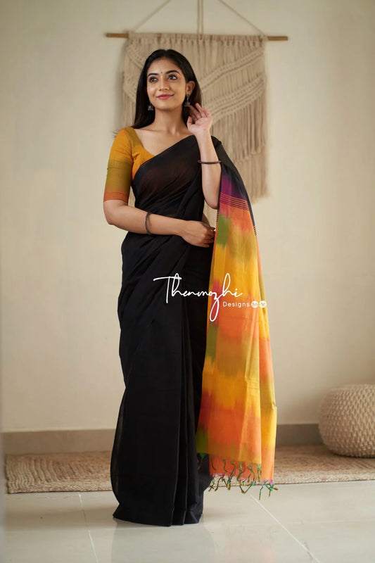 Thenmozhi Exclusive - Mangalagiri Black Cotton Saree 07