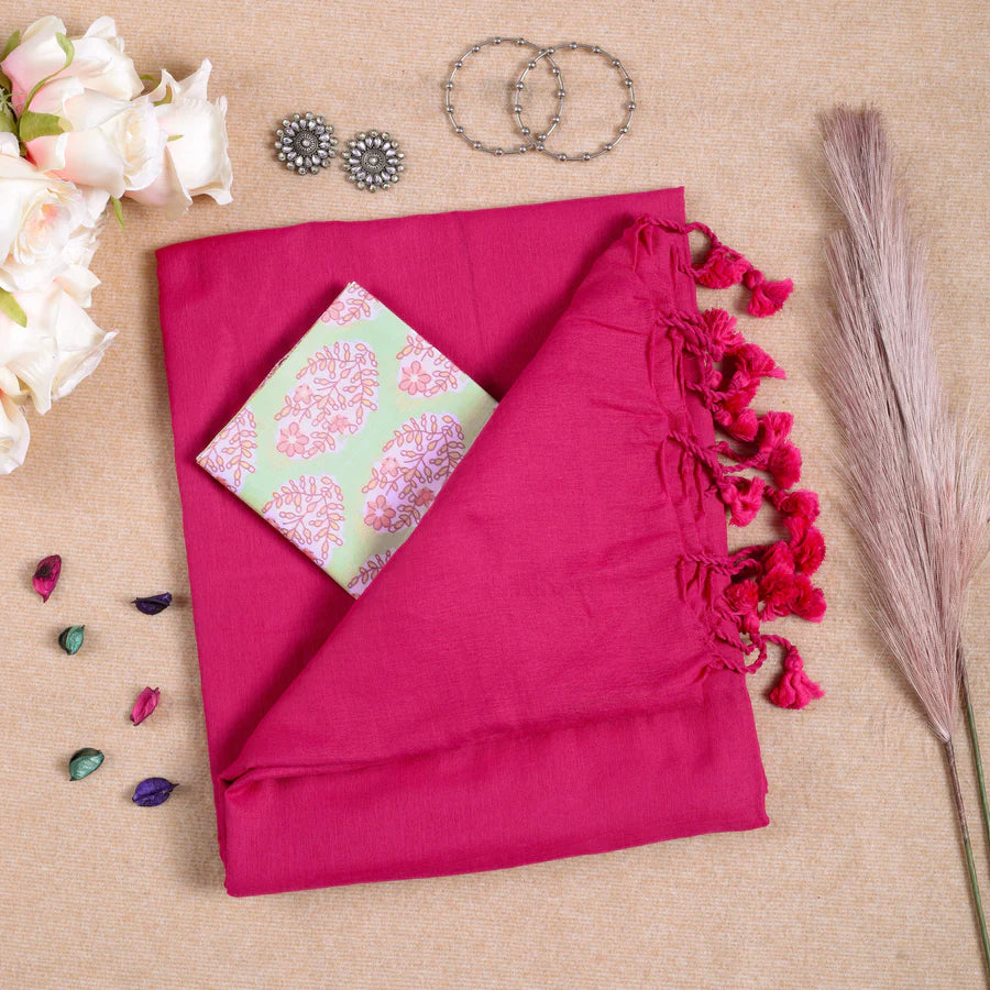 Beautiful Pink Color Plain Saree with Designer Blouse