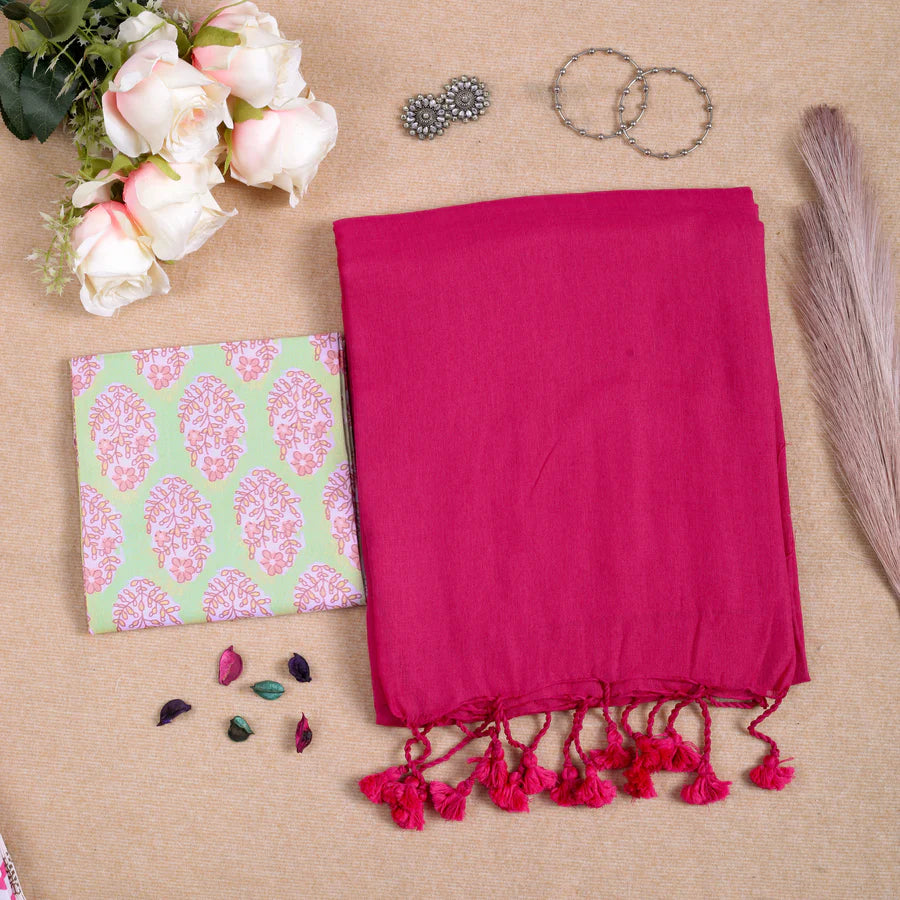 Beautiful Pink Color Plain Saree with Designer Blouse