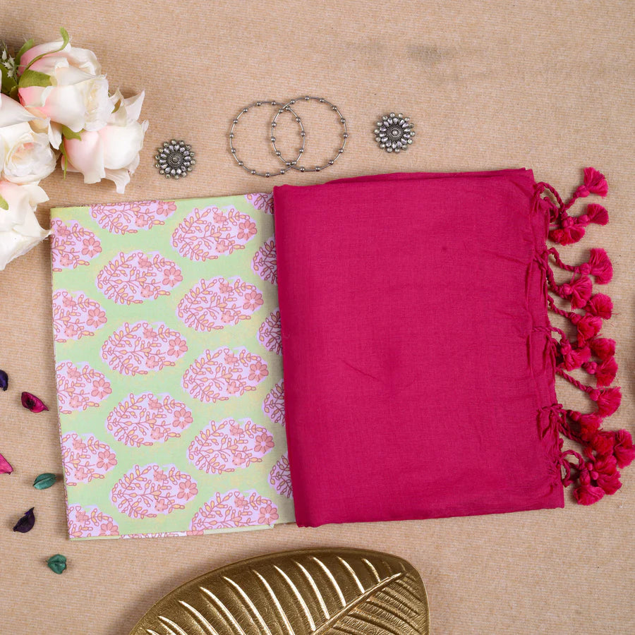 Beautiful Pink Color Plain Saree with Designer Blouse