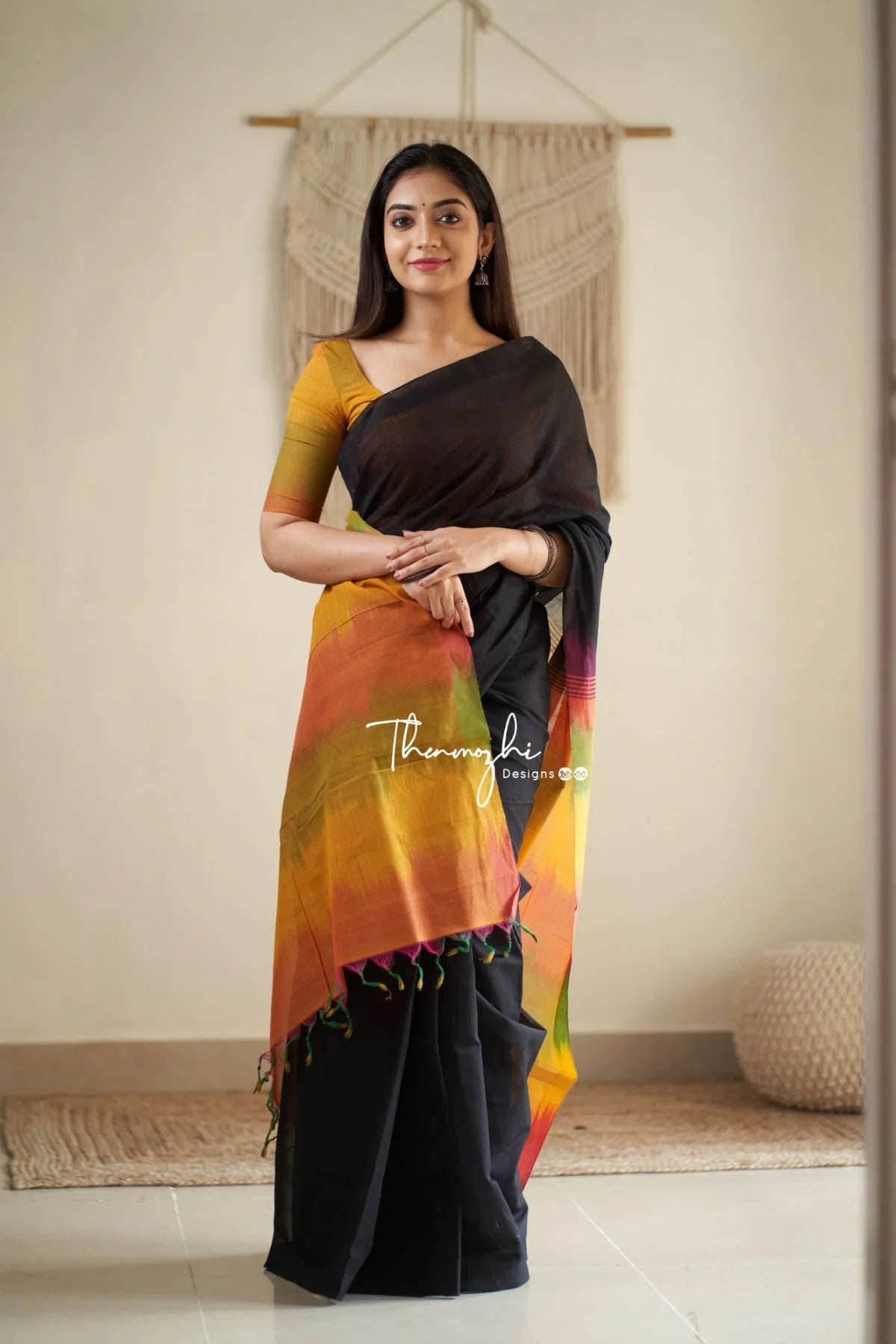 Thenmozhi Exclusive - Mangalagiri Black Cotton Saree 07