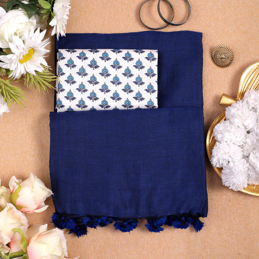 Beary Blue Khadi Saree with designer Blouse
