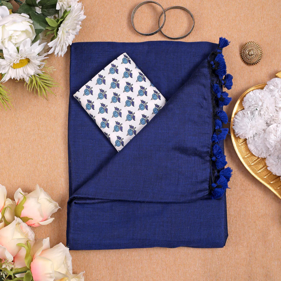 Beary Blue Khadi Saree with designer Blouse