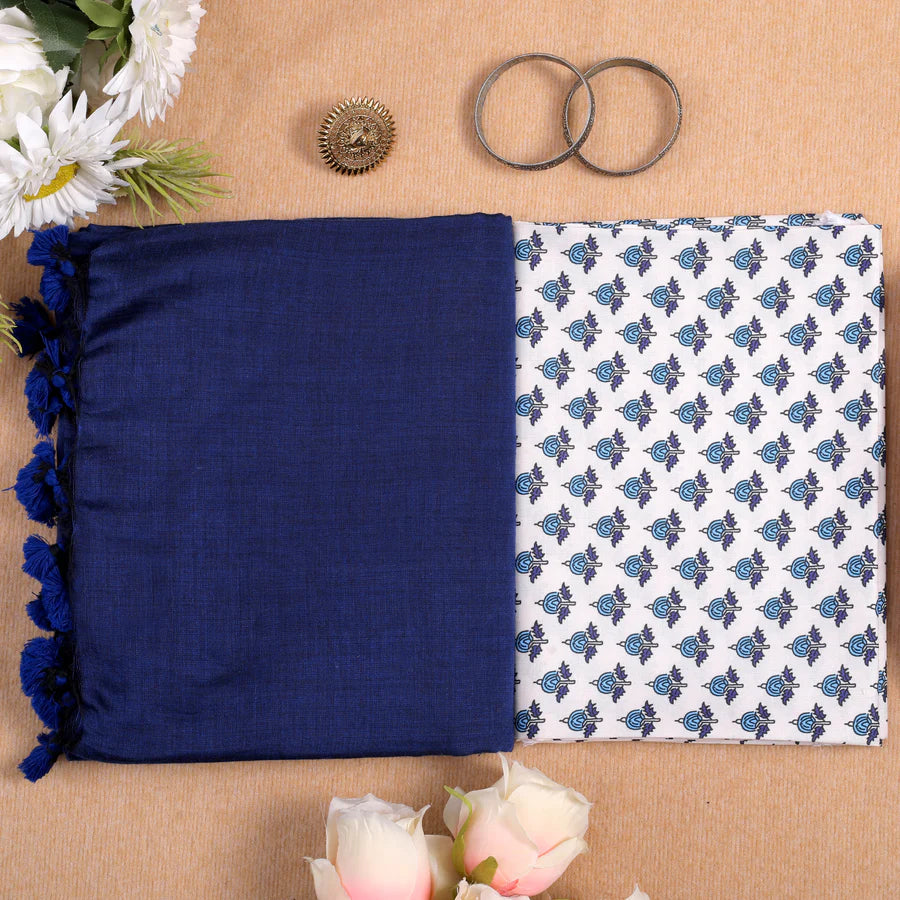 Beary Blue Khadi Saree with designer Blouse