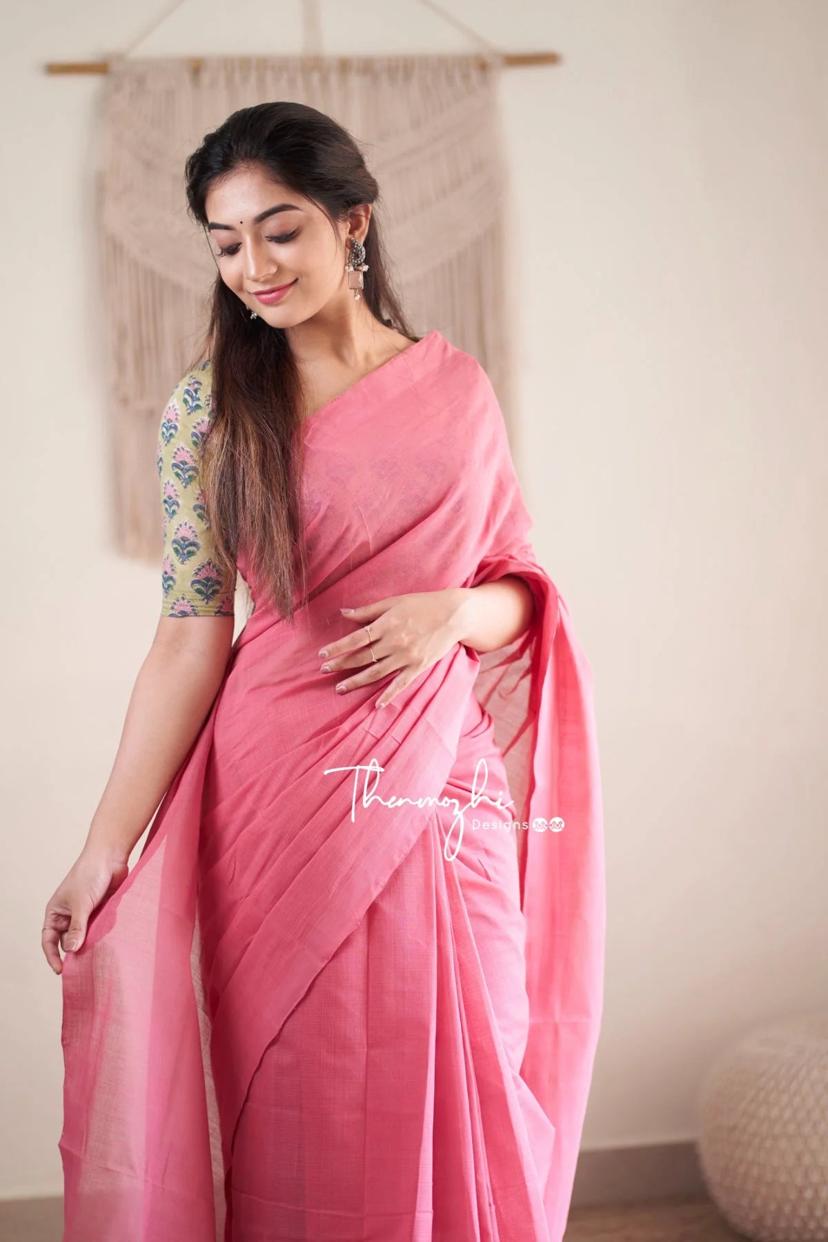 Bubblegum - Pink Mangalagiri Plain Cotton Saree 08