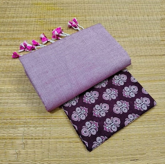 lavender colour Traditional Looking Chanderi Cotton Saree