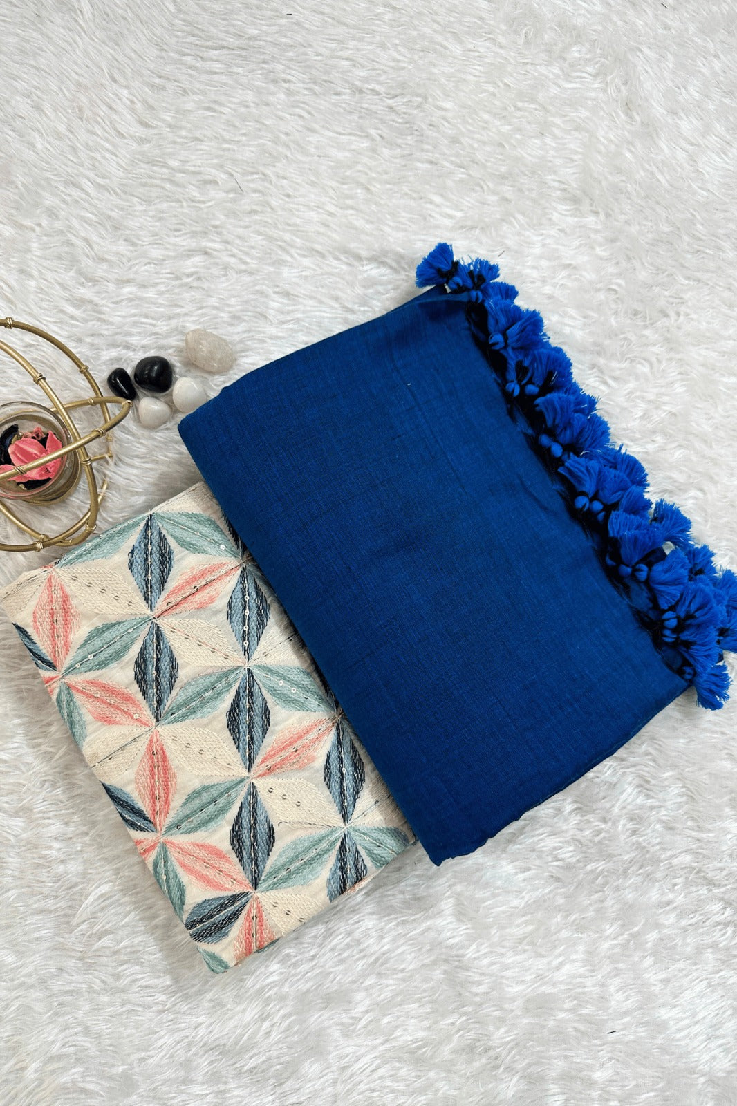 Gorgeous Indigo Cotton Saree With Designer Blouse