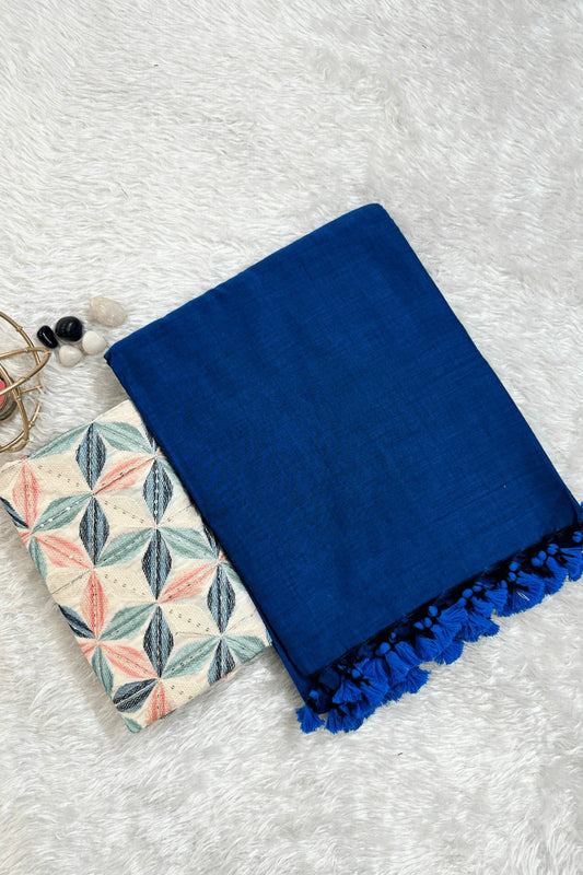 Gorgeous Indigo Cotton Saree With Designer Blouse